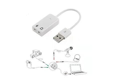 USB Kablolu Ses Kartı 7.1 Sound Çevirici Dönüştürücü, 3.5mm jak girişli,