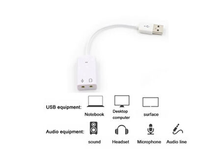 USB Kablolu Ses Kartı 7.1 Sound Çevirici Dönüştürücü, 3.5mm jak girişli,