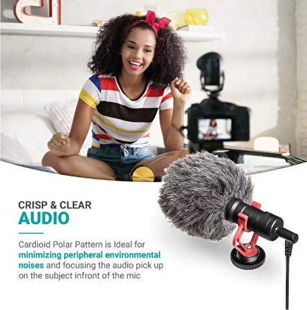 MM1 Profesyonel Süngerli Kardiyot Condenser Mikrofon, PRO VideoMic, iPhone ve Android ile Uyumlu Pro Mikrofon, Kamera, Bilgisayar, Telefon, Tablet uyumludur,
