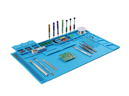 Isıya Dayanıklı Silikon Tamir Onarım Lehim Matı Pedi Magnetli-Antistatik (45X30 Cm), Tamir Matı