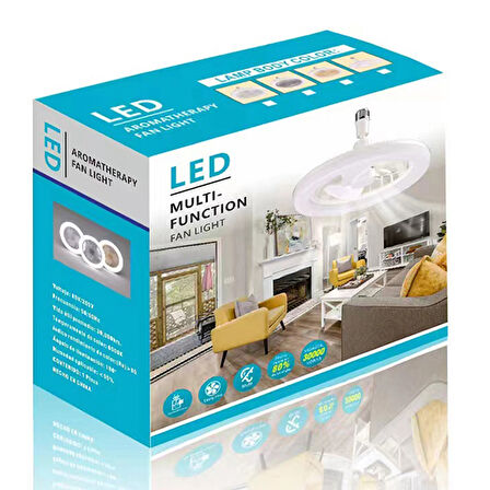 Ledli Lambalı Tavan Vantilatörü, 30 Watt, Uzaktan Kumandalı, 3 Kanat, E27, Aromaterapi Fan Işığı