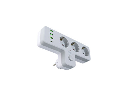 Anahtarlı Topraklı Priz Adaptörü, 3 SOKETLİ 3xUSB 2.4A, 1xTYPE-C 20 watt, AKIM KORUMALI PRİZ, 10 A, 2500 W, Duvar Fişi, USB Fişi, USB C Bağlantı Noktalı, Hızlı Şarj,