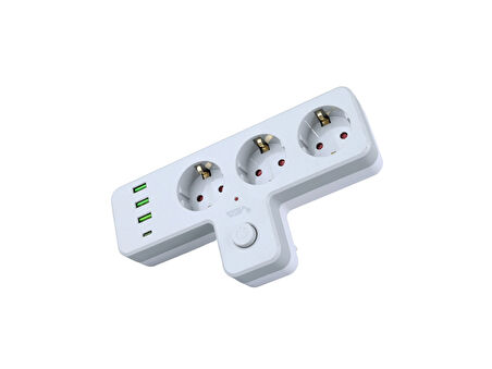Anahtarlı Topraklı Priz Adaptörü, 3 SOKETLİ 3xUSB 2.4A, 1xTYPE-C 20 watt, AKIM KORUMALI PRİZ, 10 A, 2500 W, Duvar Fişi, USB Fişi, USB C Bağlantı Noktalı, Hızlı Şarj,