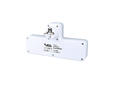 Anahtarlı Topraklı Priz Adaptörü, 3 SOKETLİ 3xUSB 2.4A, 1xTYPE-C 20 watt, AKIM KORUMALI PRİZ, 10 A, 2500 W, Duvar Fişi, USB Fişi, USB C Bağlantı Noktalı, Hızlı Şarj,