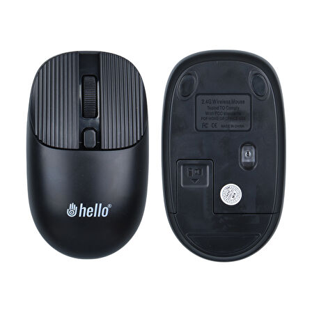 Siyah 1000 DPI 2.4Ghz Kablosuz Bluetooth Mouse, Hello, 3 Butonlu,