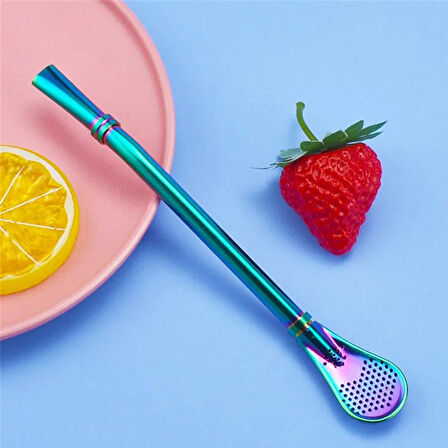 1 adet, pipet çelik süzgeçli kaşığı, tekrar kullanılabilir paslanmaz çelik pipet, 2'si 1 arada metal kaşık pipet, çay filtresi, metal pipet,