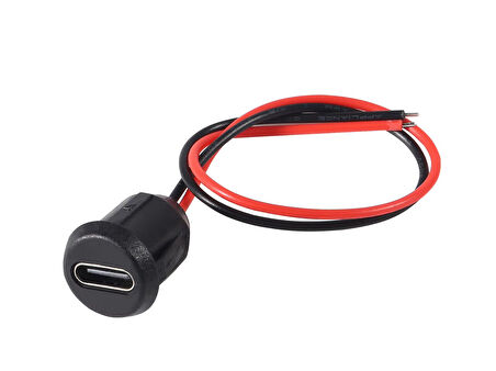 15 Adet, USB-C Konnektör Type-c Dişi Şasi 2 Pin, Yuvarlak Siyah,
