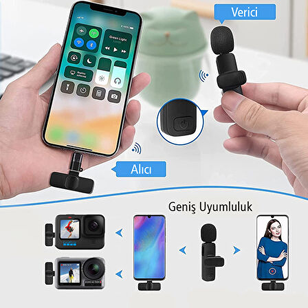 K8 Kablosuz TYPE-C Vlogger Yaka Mikrofonu ,Cep Telefonu İçin Gürültü Önleyici, Profesyonel Dış Mekan Mikrofonu, USB C Girişli Canlı Yayın Youtuber Kablosuz