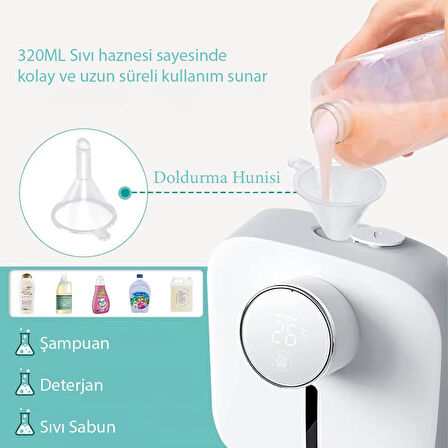 Otomatik, Sensörlü, Beyaz Köpük Sabunluk, Dispenser, 320 ml Hazneli, Şarjlı,