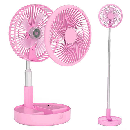 Katlanabilir Yükseltilebilir Taşınabilir Fan Vantilatör (4 Farklı Mod), Pembe, 97,5cm kadar uzayabilir,