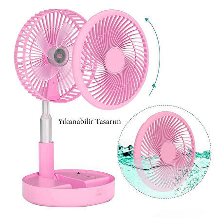 Katlanabilir Yükseltilebilir Taşınabilir Fan Vantilatör (4 Farklı Mod), Pembe, 97,5cm kadar uzayabilir,
