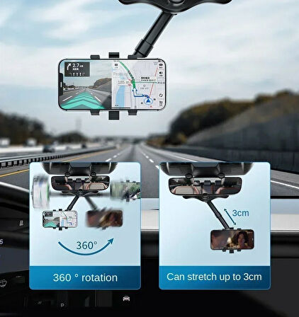 360 Derece Ayarlanabilen Araç İçi Dikiz Aynası Telefon Tutucu