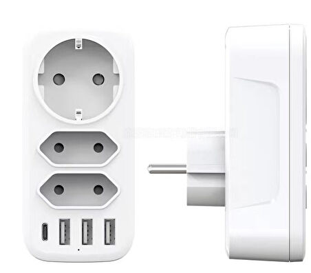 7'si 1 arada çoklu priz, USB priz, Type-C + 3 Usb'li Çoklu Priz,