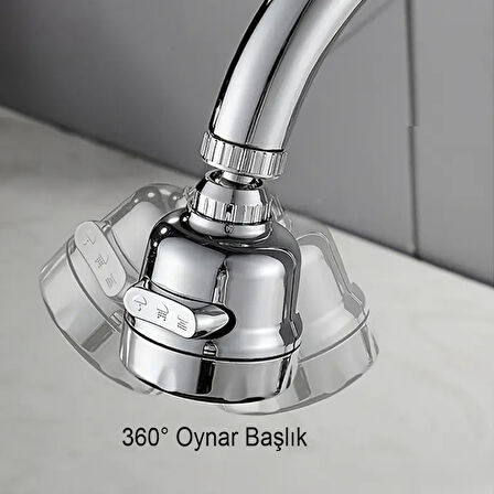3 Fonksiyonlu Mutfak Lavabo Başlığı, 360 Derece Dönen, Tasarruflu, Musluk Başlığı, Krom,