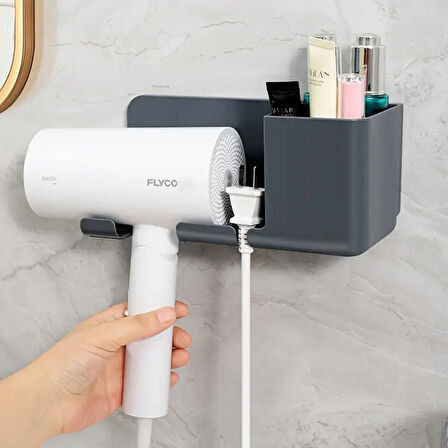 Banyo Rafı, Sabunluk, Diş Fırçası, Saç Kurutma Makinesi Standı, Pratik Depolama Çözümü,