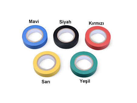5 Adet Elektrik Bandı, Pvc İzole Bant, 0.13x18mm, 10 Metre (Renkli), 600 V, 80 Derece,
