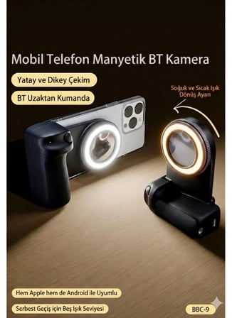 Bluetooth Manyetik Telefon Yapıştırma Kavrama Halka Dolgu Işığı Ile Magsafe Selfie Klips