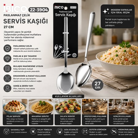 Krom Metal Servis Kaşığı 27 Cm