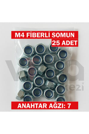 M4 Fiberli Somun 25’li – Çinko Kaplı