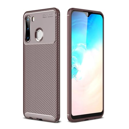 Galaxy A21 Kılıf Auto Focus Karbon Kapak - Kahverengi