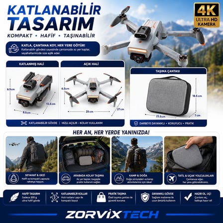 M4 4K HD Kameralı Drone Katlanabilir WiFi FPV Engel Sensörlü Uzaktan Kumandalı