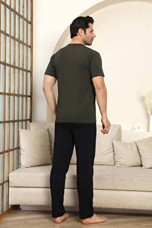 Erkek 3 Düğmeli Likralı Pamuk Kısa Kol Cepli Şortlu 3lü Pijama Takımı-3 Parça Kutulu Çeyizlik Set