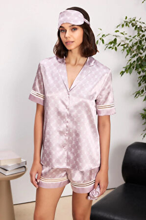 Saten Biyeli Kadın Pijama Takımı - 1325 Rose