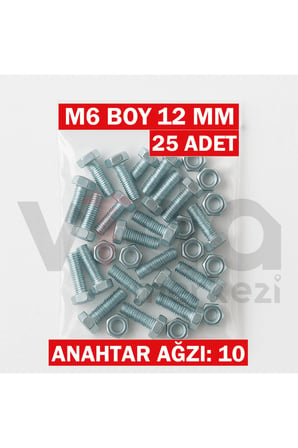 M6x12 Altı Köşe Cıvata + Somun Takımı – Çinko Kaplı – 25 Adet Takım