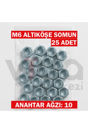 M6 Altı Köşe Somun 25’li – Çinko Kaplı