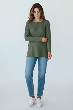 KADIN YAKA DÜME DETAYLI MEVSİMLİK BLUZ