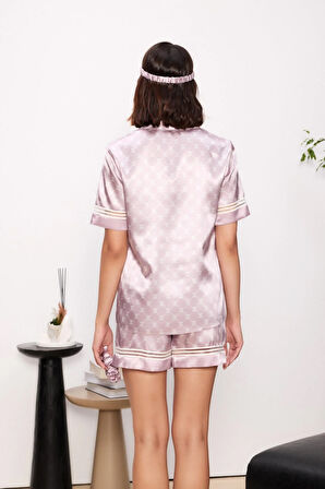 Saten Biyeli Kadın Pijama Takımı - 1325 Rose