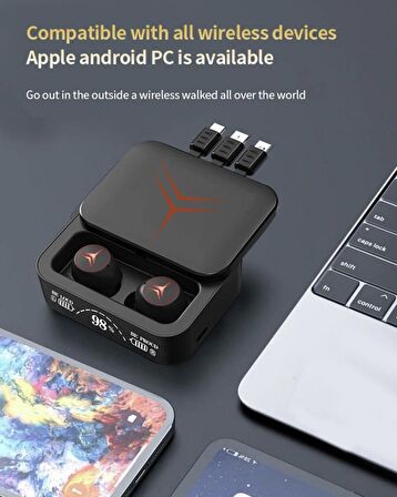 OnePlus 12R Uyumlu M88 Powerbankli Ledli Bluetooth Kulaklık