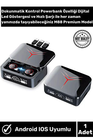 M88 Plus Bluetooh Kulaklık V5.3 Dijital Göstergeli Stereo Dokunmatik HD Ses
