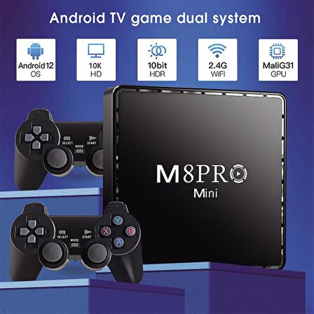 M8PRO Mini 2.4G 10K ultra HD 64 GB TV BOX + GAME BOX android 12.1 TV + Oyun Konsolu 2in1