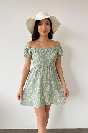 Kadın Madonna Yaka Çiçek Desenli Elbise