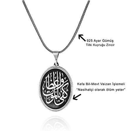 Nasihat için Ölüm Yeter Yazılı 60 cm 925 Gümüş Kolye