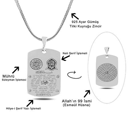 Hilyeyi Şerif Esma-ül Hüsna Davut Yıldızı 925 Gümüş Kolye