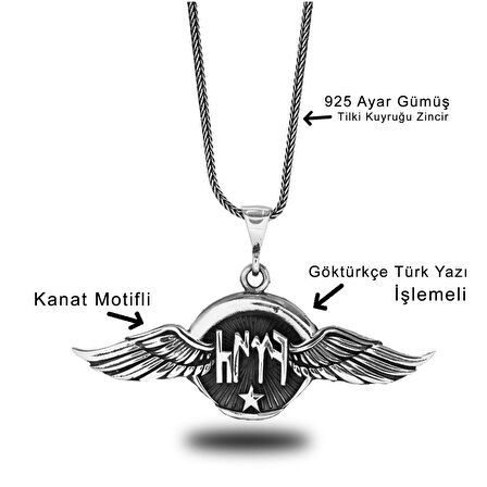 Kartal Kanatlı Ay Yıldız 60 cm 925 Gümüş Kolye