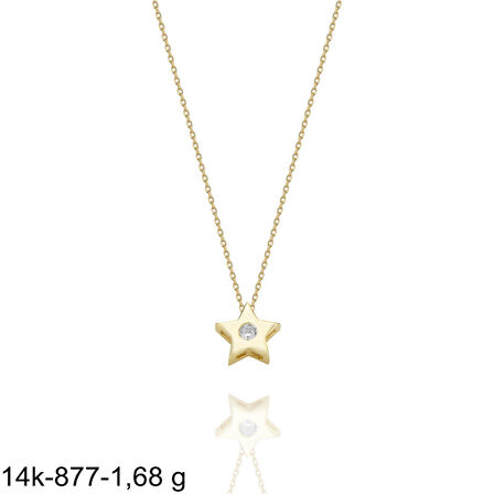 Minik Tek Yıldız Çok Şık 14 Ayar Altın Kolye