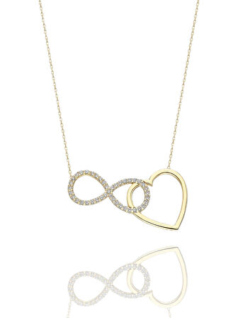 Kalp Sonsuzluk Harika Tasarım Çok Şık 14 Ayar Altın Kolye