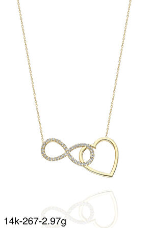 Kalp Sonsuzluk Harika Tasarım Çok Şık 14 Ayar Altın Kolye