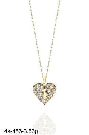 Melek Kanatlı İçinde Kalp İsim Yazılır 14 Ayar Altın Kolye