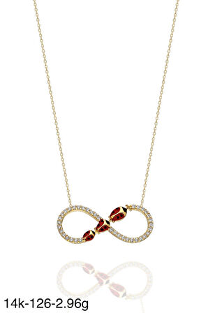 Üç Uğur Böceği Sonsuzluk İçinde Çok Güzel  14 Ayar Altın Kolye