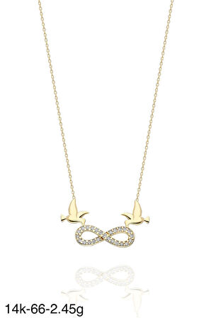 İki Güvercin Sonsuzluk Çok Şık 14 Ayar Altın Kolye