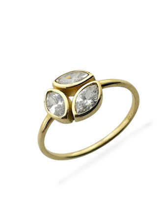 Üç Taş Özel Stil İtalyan 14 Ayar Altın Yüzük