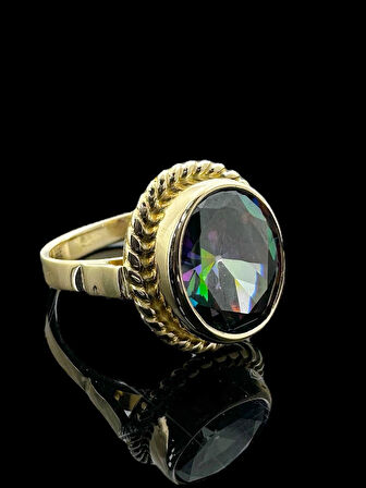 Damla Doğal Ametist Taş ve El İşçiliği 14 Ayar Altın Yüzük