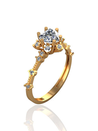 Pırlanta Montür Üst Kalite Kalpli Lotus 14 Ayar Altın Yüzük