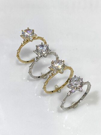 Lotus Swarovski Taş Üst Kalite Çok Şık Beyaz Altın Yüzük 14 Ayar