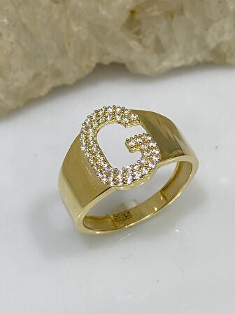 14 Ayar Altın G Harfli Üst Kalite Trend Harf Yüzük