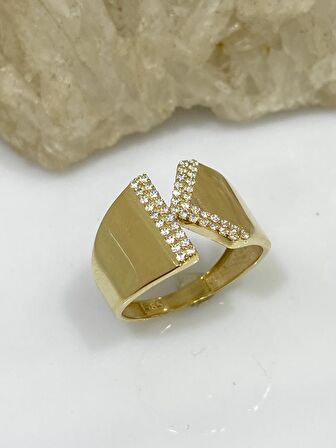 14 Ayar Altın K Harfli Üst Kalite Trend Harf Yüzük